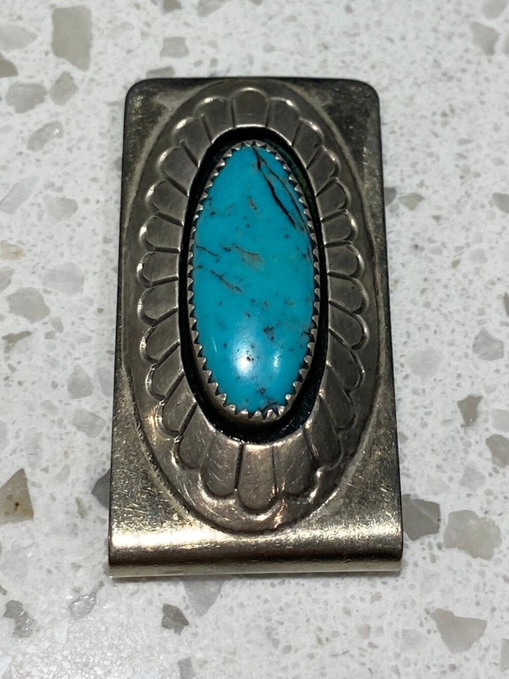Vntage Navajo Native American Sterling Silver and Turquoise Money Clip 1960's